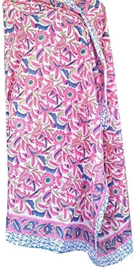 100% Cotton Block Print Sarong Swimsuit Wrap Cover Up Long Women’s Apparel Fabric (73" x 44") | Amazon (US)