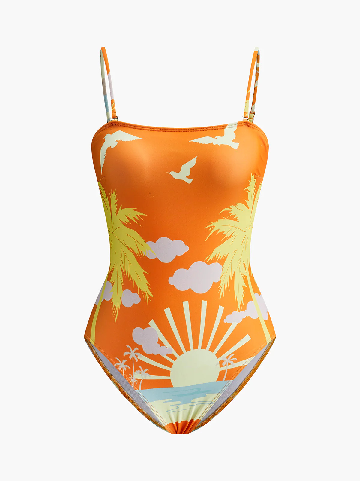 Tropical Print Back Cut-Out One-Piece Swimsuit | Commense