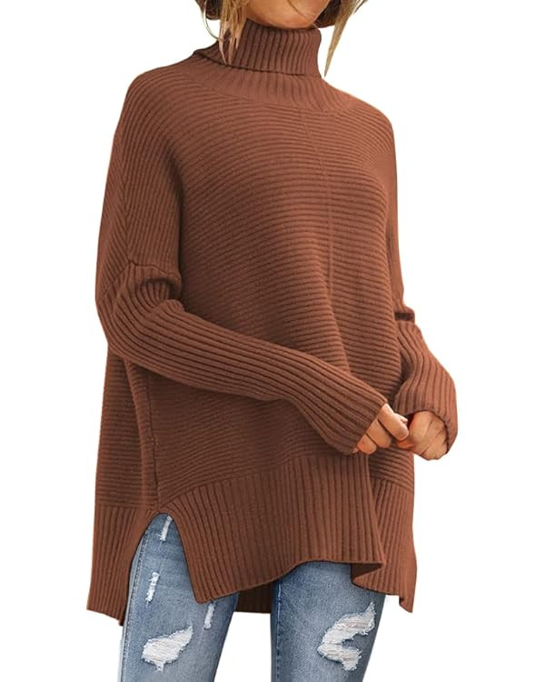 EFAN 2023 Fall Trendy Oversized Turtleneck Sweater for Women Batwing Long Sleeve Knitted Cozy Pul... | Amazon (US)