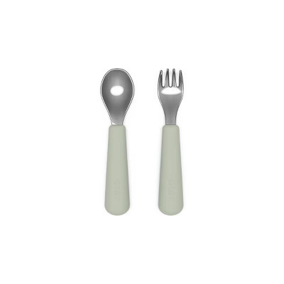 Lalo 2pc Stainless Steel Fork + Spoon Utensils Set - Sage | Target