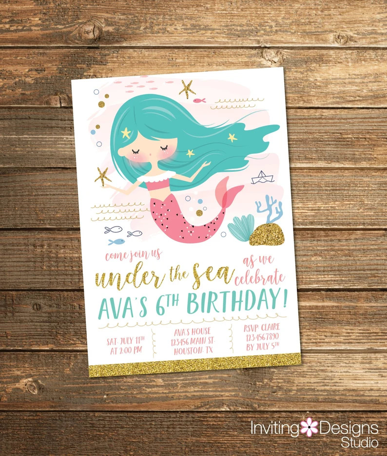 Mermaid Birthday Invitation Mermaid Party Girl Under the | Etsy | Etsy (US)