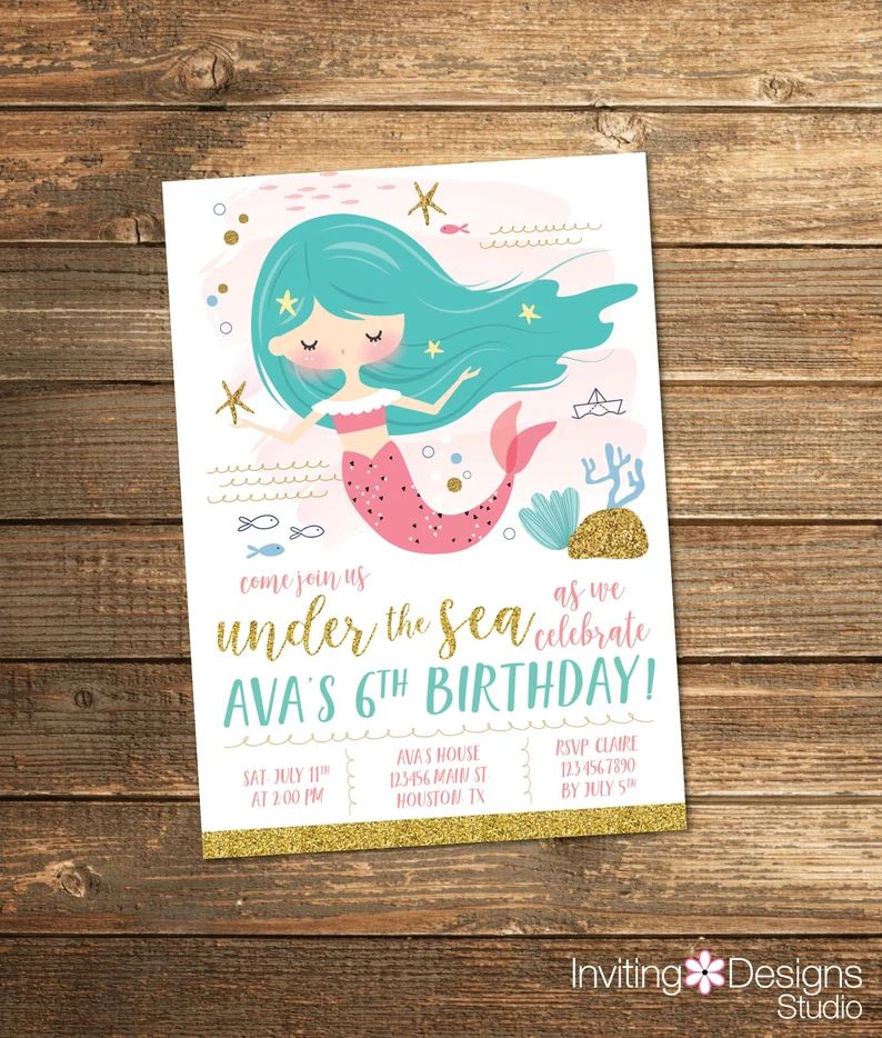 Mermaid Birthday Invitation Mermaid Party Girl Under the | Etsy | Etsy (US)