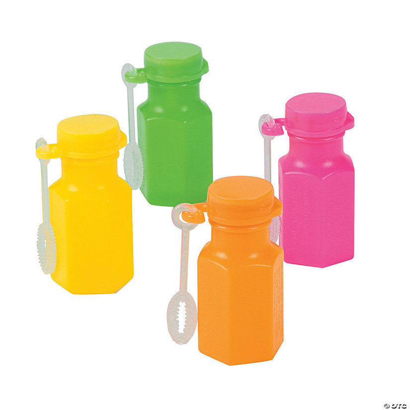 1 3/4" 3 oz. Bulk 48 Pc. Mini Hexagon Neon Plastic Bubble Bottles | Oriental Trading Company