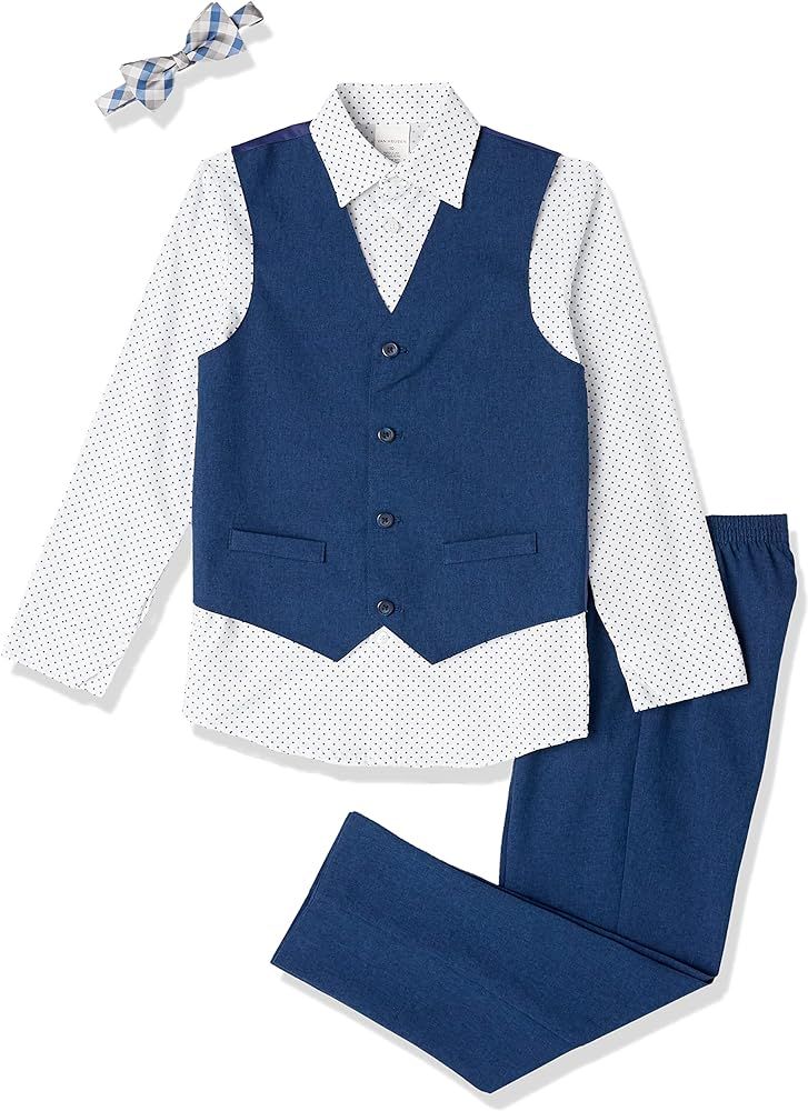 Van Heusen Boys' 4-Piece Formal Suit Set, Vest, Pants, Collared Dress Shirt, and Tie, Blue Jean, ... | Amazon (US)