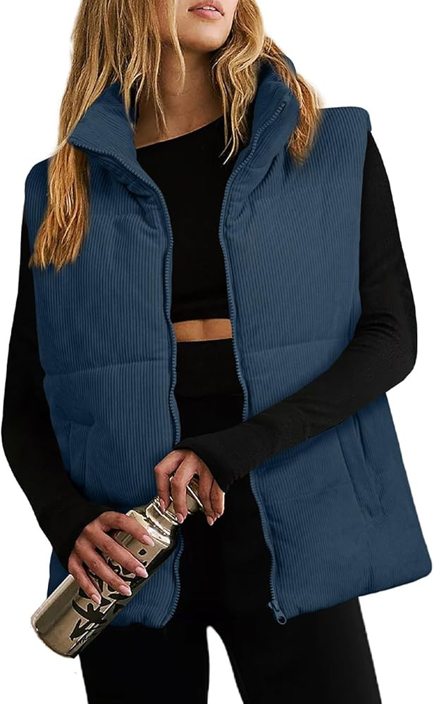 EVALESS Corduroy Puffer Vest for Women Lightweight Stand Collar Sleeveless Jackets Zip Up Clothes... | Amazon (US)