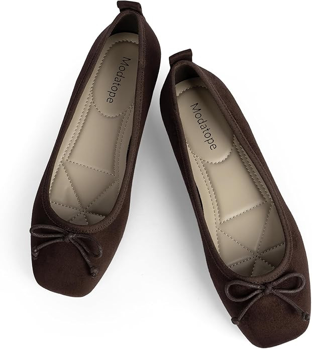 Modatope Ballet Flats with Bow Ballerina Closed Square Toe Slip on Bowknot Flats Shoes for Women ... | Amazon (US)