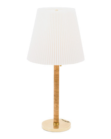 28.5in Dorset Hand Wrapped Rattan Table Lamp With Pleated Shade | Marshalls