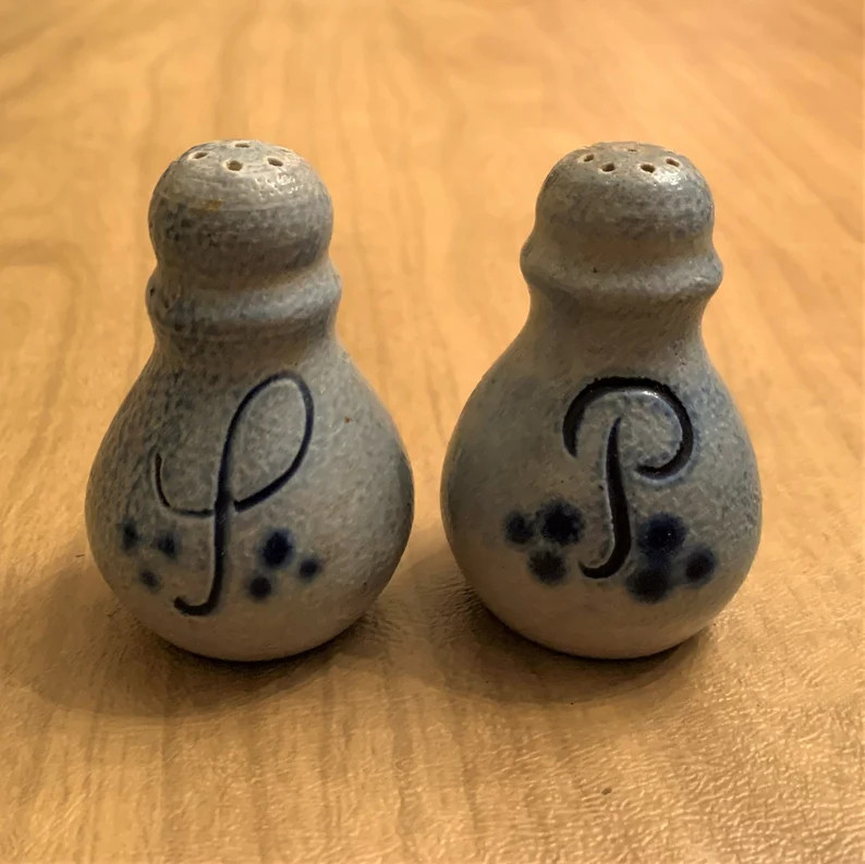 Vintage Stoneware Salt and Pepper Shakers SMALL Blue 2 5/8 Tall - Etsy | Etsy (US)