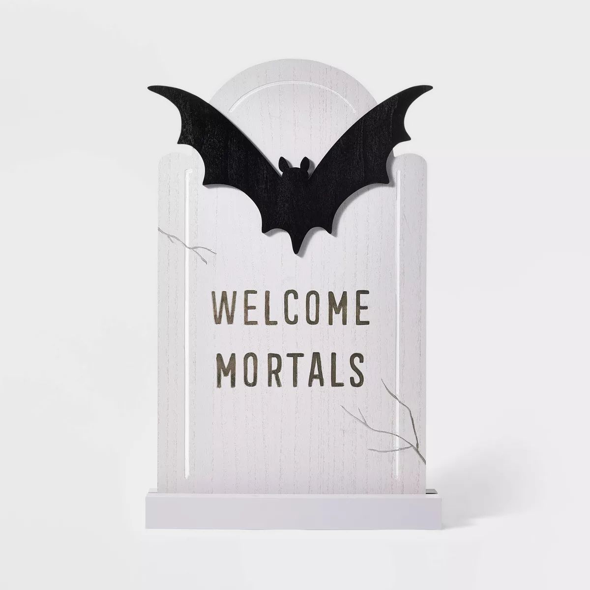 Wood Cream 'Welcome Mortals' with Bat Halloween Decorative Tombstone - Hyde & EEK! Boutique™ | Target
