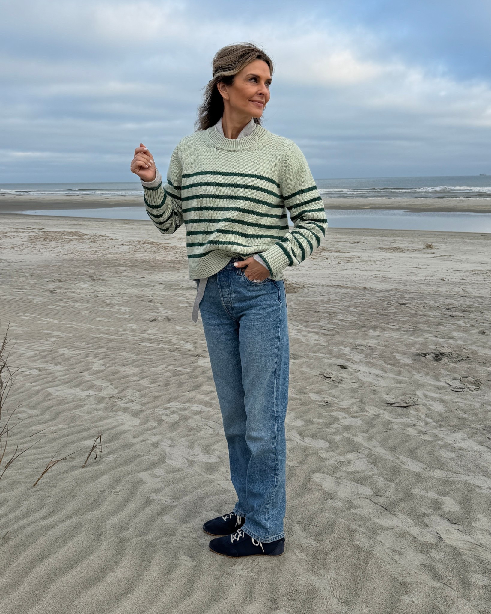 I’m 5’6”
Jeans tts
Sweater sz M, I usually wear a small in this sweater.  
-Satin sneakers TTS 


#LTKootd #LTKdayinmylife #LTKOver40