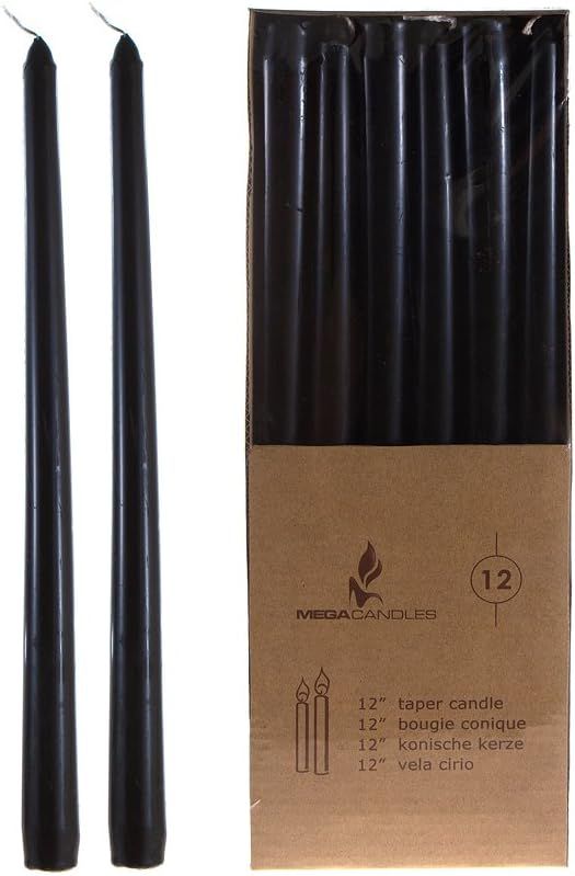 Mega Candles 12 pcs Unscented Black Taper Candle, Hand Poured Wax Candles 12 Inch x 7/8 Inch, Hom... | Amazon (US)