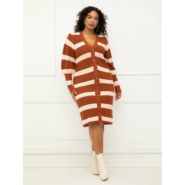 ELOQUII Elements Women's Plus Size Puff Sleeve Cardigan Sweater Dress - Walmart.com | Walmart (US)