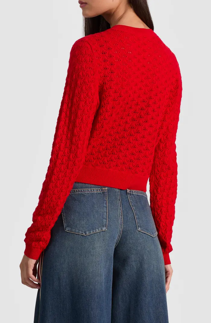 Dollie Pointelle Wool Blend Bow Accent Cardigan | Nordstrom