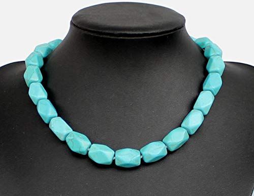 Amazon.com: Blue Turquoise Stone Square Section Shaped Beaded Necklace Chunky Necklace Turquoise ... | Amazon (US)