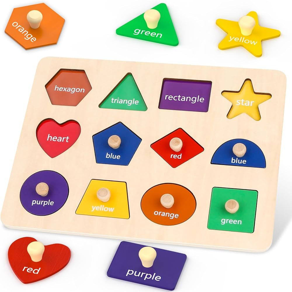 Jumlys Montessori Toys for Toddlers 1, 2, 3 Year Old, Wooden Shape Learning Puzzles for Baby 12-1... | Amazon (US)