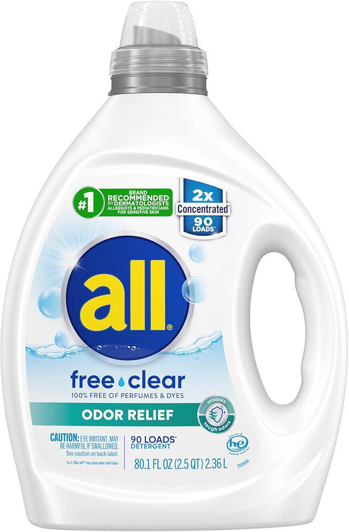 all Laundry Detergent Liquid, Free Clear for Sensitive Skin, Odor Relief, Unscented and Hypoaller... | Amazon (US)