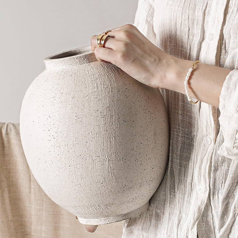 Large White Ceramic Vase - 9.8 Inch Rustic Farmhouse Vase for Home Decor, Minimalist Tall Vases f... | Amazon (US)