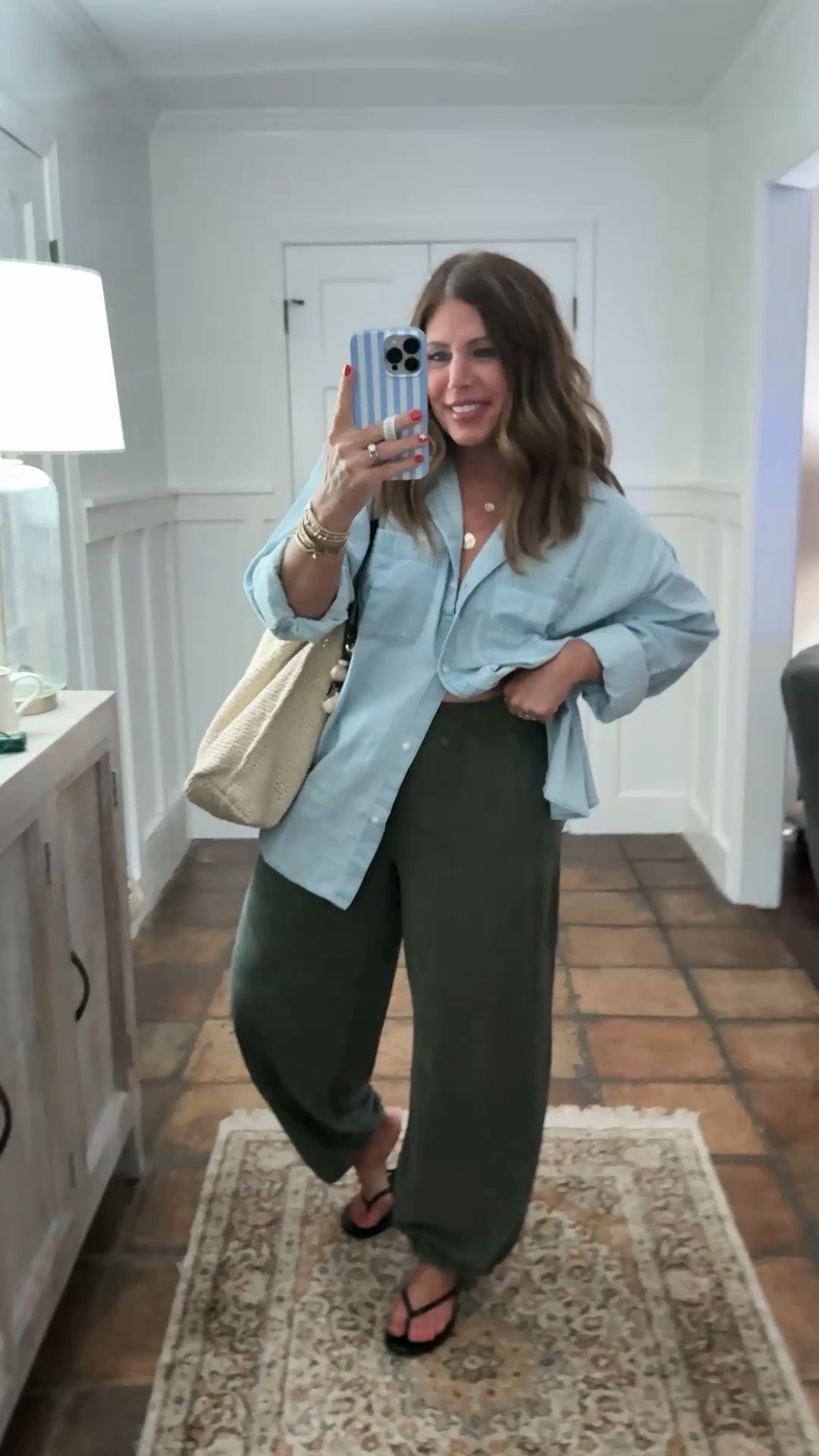 Wore this oversized baggy fit to the movies and here is what I did to feminize the look and give it more style:

Wore layered necklaces and bracelets, rings and Huggie earrings, dainty sandals and an oversized summer bag. Rolled up the sleeves and only buttoned 1-2 buttons to show off my jewelry. I also took the tagging gun to show more skin/ jewelry.

These two pieces are new from aerie
I’m wearing a medium in the denim shirt and medium long in the pants

#LTKOver40 #LTKSaleAlert #LTKootd