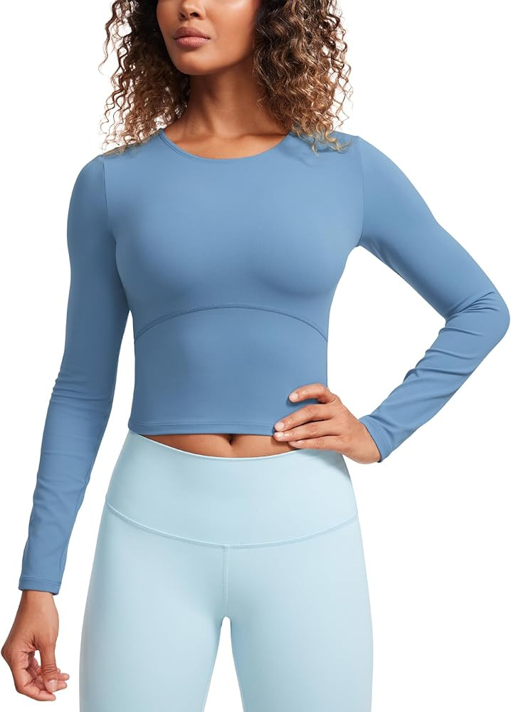 CRZ YOGA Butterluxe Scoop Neck Long Sleeve Shirts for Women - Workout Athletic Casual Tops Crop S... | Amazon (US)