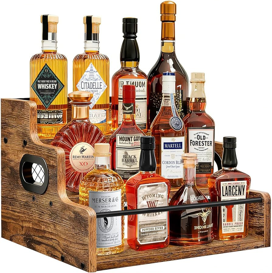 Homode Liquor Bottle Display Shelf, 3 Step Coffee Syrup Rack Organizer, Countertop Liquor Wine Ra... | Amazon (US)