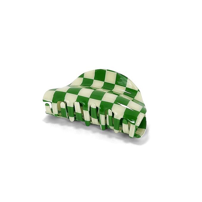 Checkered Hair Clip Claw Acrylic Strong Hold Women's Accessory for all Hair Type, Green | Amazon (US)