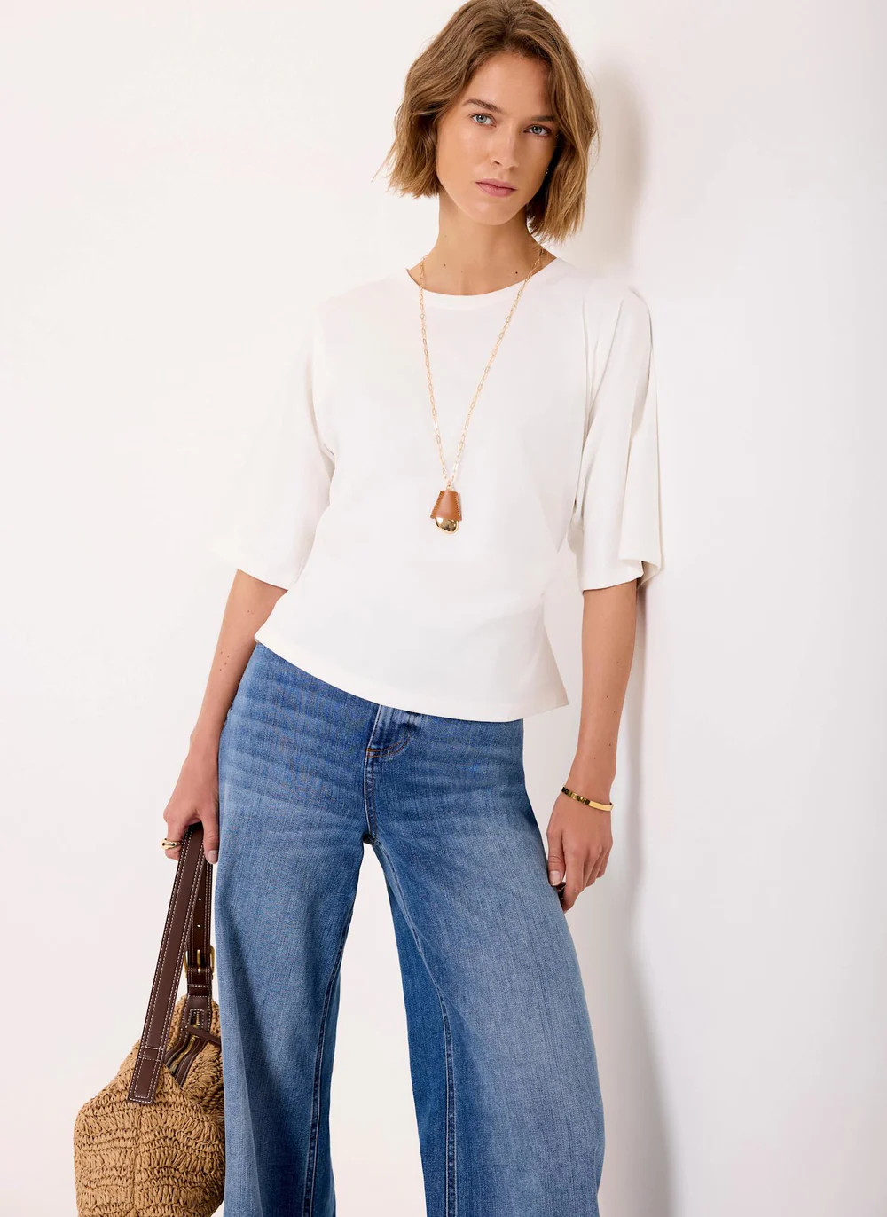 White Cotton Ruched Waist T-Shirt | Mint Velvet