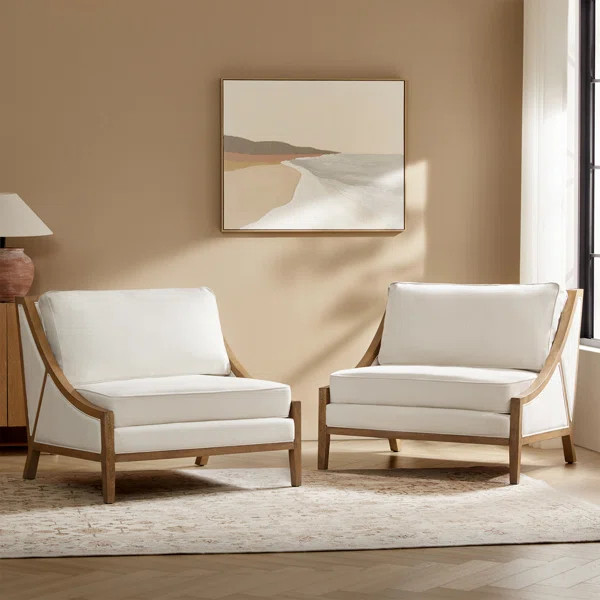 Theoren Farmhouse Oversize Solid Wood Accent Chair (Set of 2) | Wayfair North America