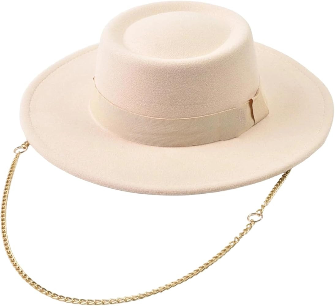 Felt Fedora Hat for Women Wide Brim Derby Dress Hat with Metal Accent Spring Style | Amazon (US)