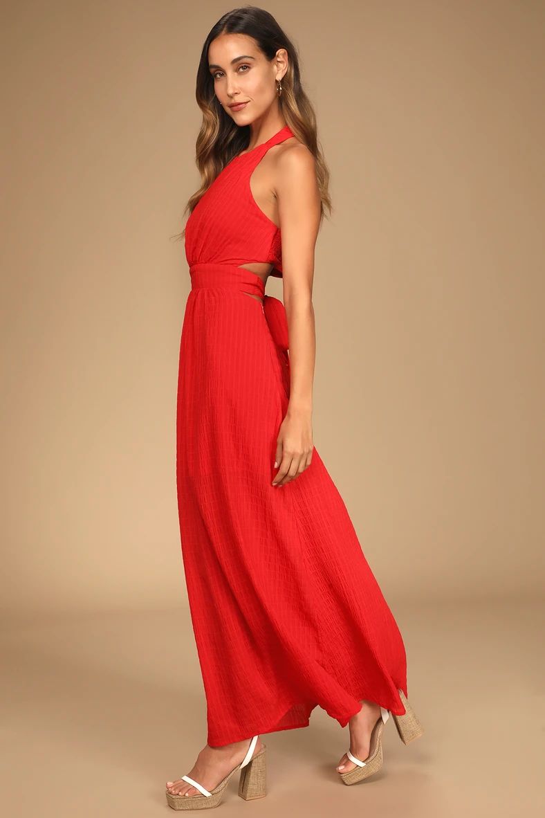 Backless Is More Red Sleeveless Backless Halter Neck Maxi Dress | Lulus (US)