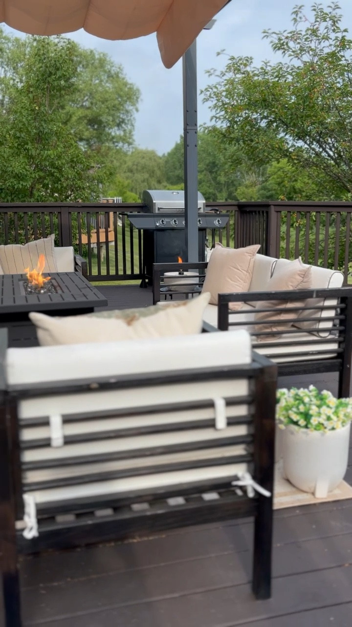 Outdoor patio decor, patio essentials, deck paint, patio paint, patio seating, outdoor seating, affordable patio set, black and white patio furniture, black end table, outdoor side table, outdoor fire pit, patio fire pit, propane fire table, black patio table, outdoor grill, patio pergola, outdoor pergola, outdoor area rug, rug for deck, rug for patio, faux flowers for outside, faux flowers for porch, large white garden pots, outdoor pots, outdoor pillows, patio pillows

#LTKHome #LTKSummerEdit #LTKSaleAlert