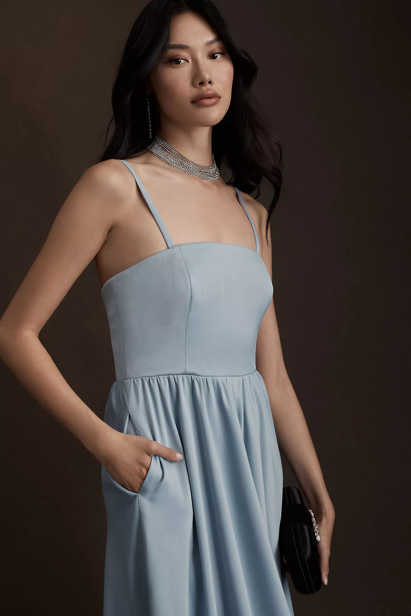 BHLDN Elsie Straight-Neck Satin A-Line Gown | Anthropologie (US)