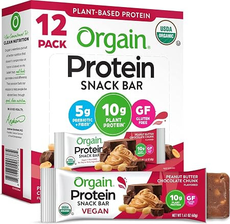 Orgain Organic Vegan Protein Bars, Peanut Butter Chocolate Chunk - 10g Plant Protein, 5g Sugar, M... | Amazon (US)