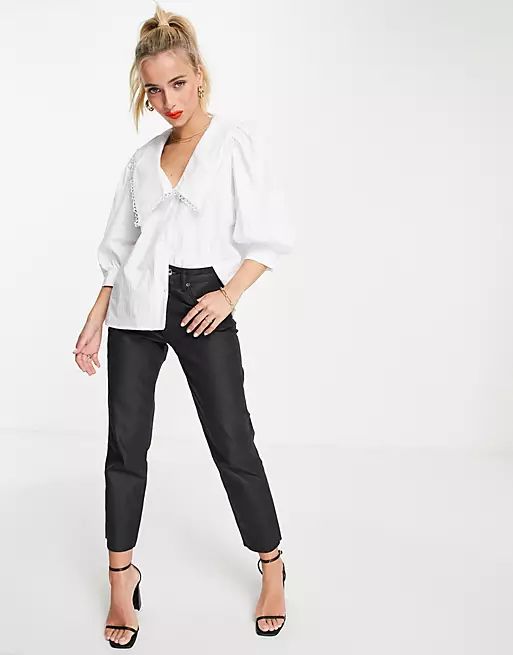 In The Style x Lorna Luxe exaggerated collar balloon sleeve shirt in white | ASOS (Global)