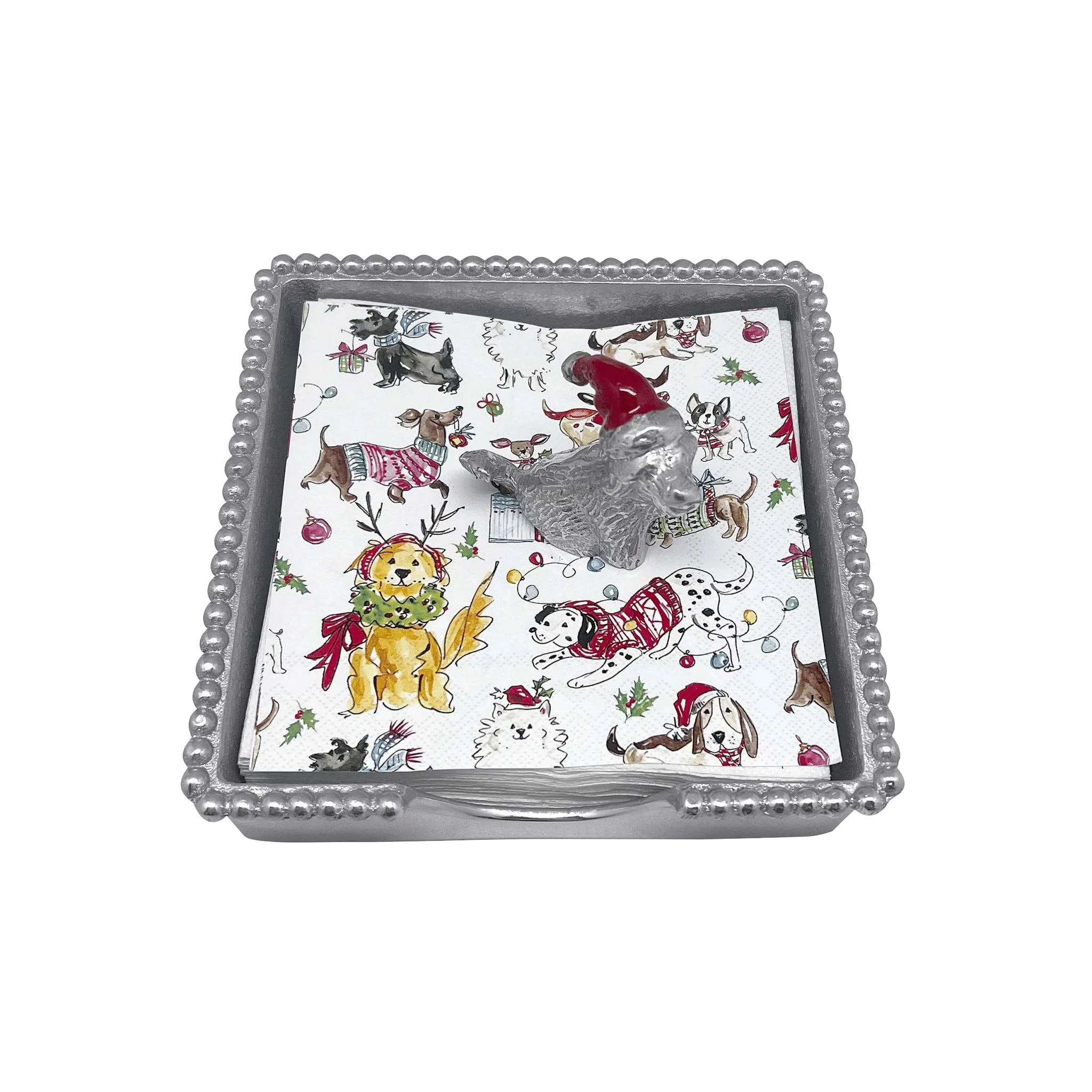 Sitting Lab With Red Hat Beaded Napkin Box | Mariposa