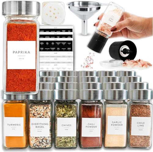 SAVVY & SORTED Glass Jars with 24PK 4oz Containers for Herbs and Seasonings – Includes Pepper Grinder, 374 Labels, Funnel, Shaker Lids & Empty Bottles | Amazon (US)