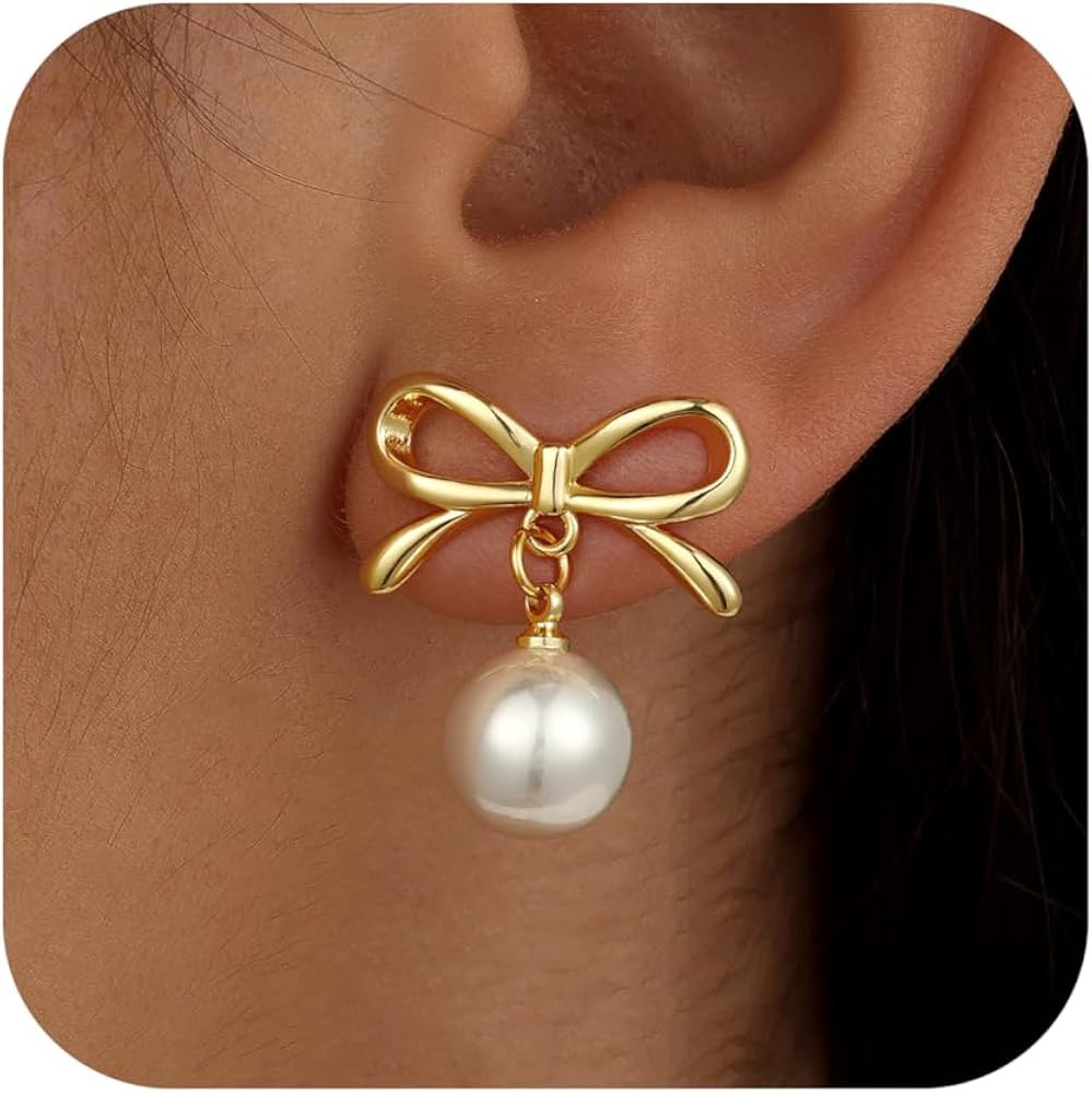 Christmas Gifts for Women Teen Girls Kids - Gold Bow Earrings for Women Jewelry Huggie Hoop Stud ... | Amazon (US)