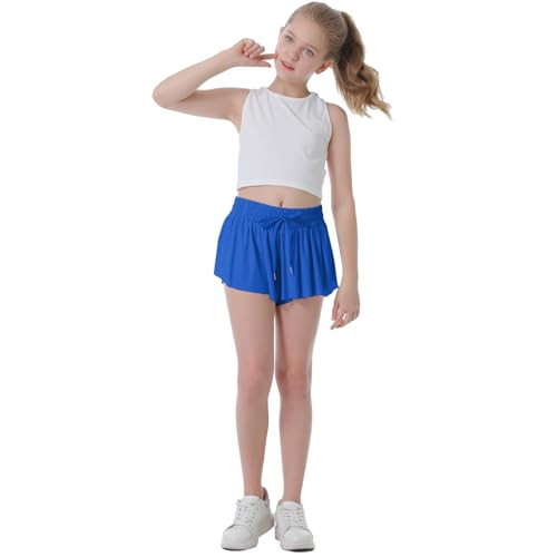 Flowy Shorts for Girls Butterfly Shorts for Kids Preppy Shorts for Teens Tennis Running Athletic Shorts with Liner(Royal Blue,9-10 Years) | Amazon (US)