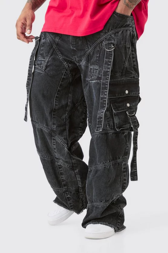 Plus Baggy Rigid Strap And Buckle Detail Jeans | boohooMAN (US & Canada)
