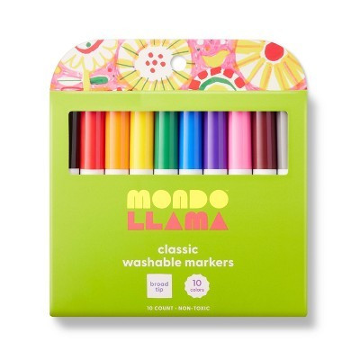 10ct Washable Markers Broad Tip Classic Colors - Mondo Llama™: School Supplies for Kids, 2mm, Multicolored, Ages 3+ | Target