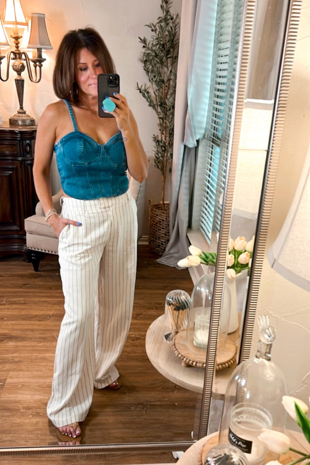 Walmart denim top, wearing size large.  Linen pants, wearing size small  

#LTKfindsunder50 #LTKover40 #LTKstyletip