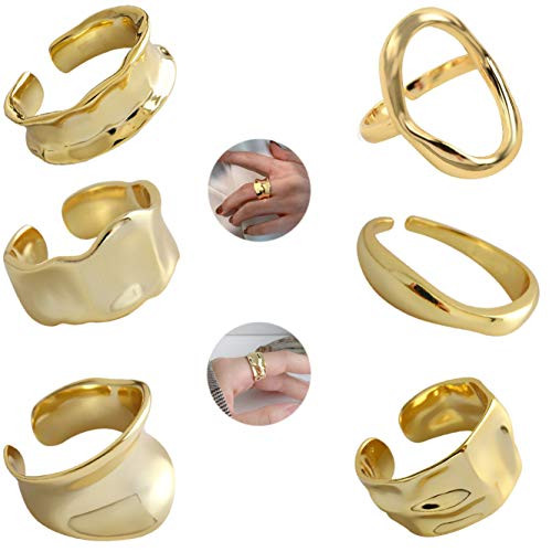 WAINIS 6 Pcs Chunky Gold Open Rings for Women Statement Boho Adjustable Rings Set G | Amazon (US)
