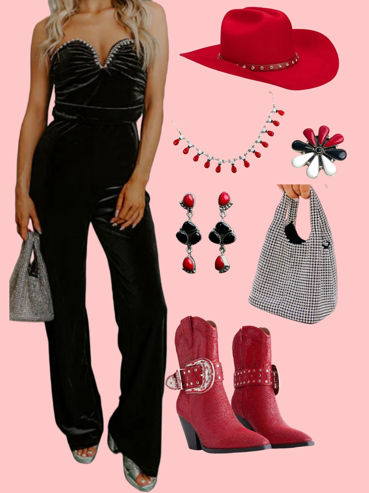 Red and black holiday or NFR glam! Loving the formal western style 

#LTKSeasonal #LTKStyleTip #LTKHoliday
