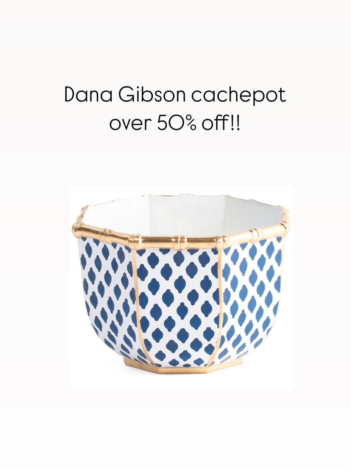 Run!! Dana Gibson cachepot vase is over 50% off! 😍 #tjmaxxfinds designer decor deals blue and white decor gold bamboo pot 

#LTKHome #LTKSaleAlert #LTKFindsUnder50