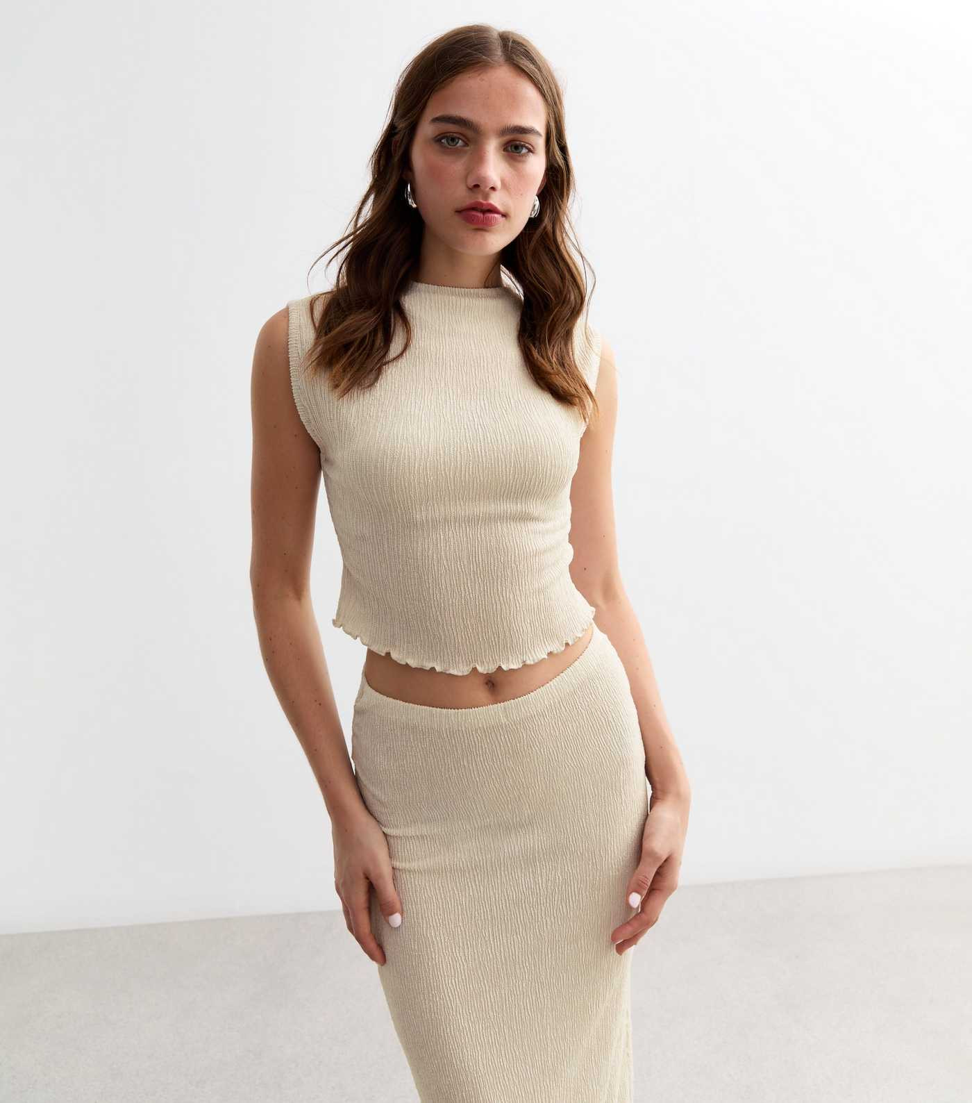 Cream Funnel Neck Sleeveless Textured Top  | New Look | New Look (UK)