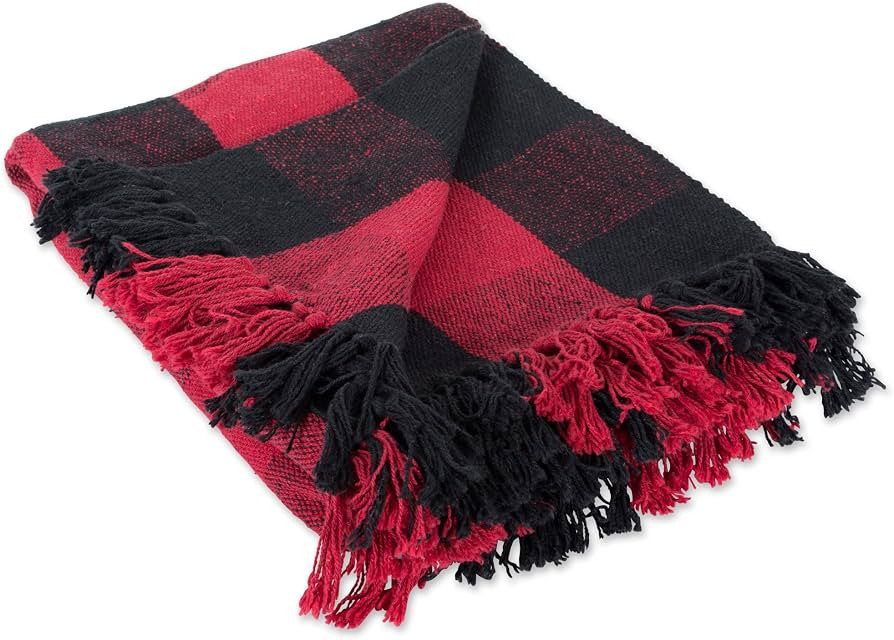 DII Buffalo Check Collection Rustic Farmhouse Throw Blanket with Tassles, 50x60, Tango Red/Black | Amazon (US)