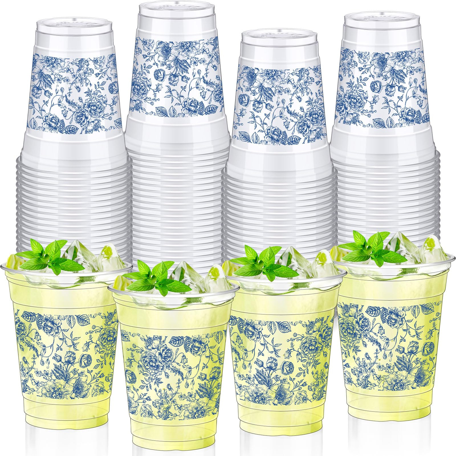 48 pcs 12oz Floral Disposable Cups Vintage Floral Party Clear Plastic Cups Flower Cold Beverage D... | Amazon (US)