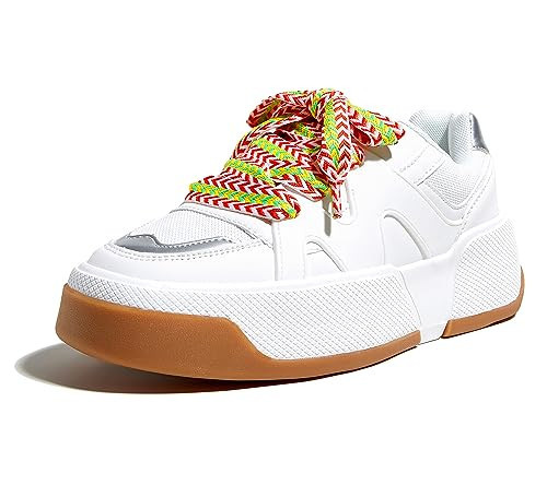 LUCKY STEP Women’s Platform Fashion Sneakers Lace up Casual Faux Leather Comfortable Thick Sole Tennis Walking Shoes (All White,8.5 B(M) US) | Amazon (US)