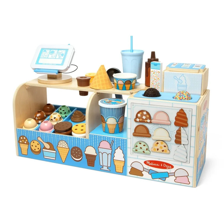 Melissa & Doug Cool Scoops Ice Creamery Wooden Counter with Play Food Preschool Toy - FSC Certifi... | Walmart (US)