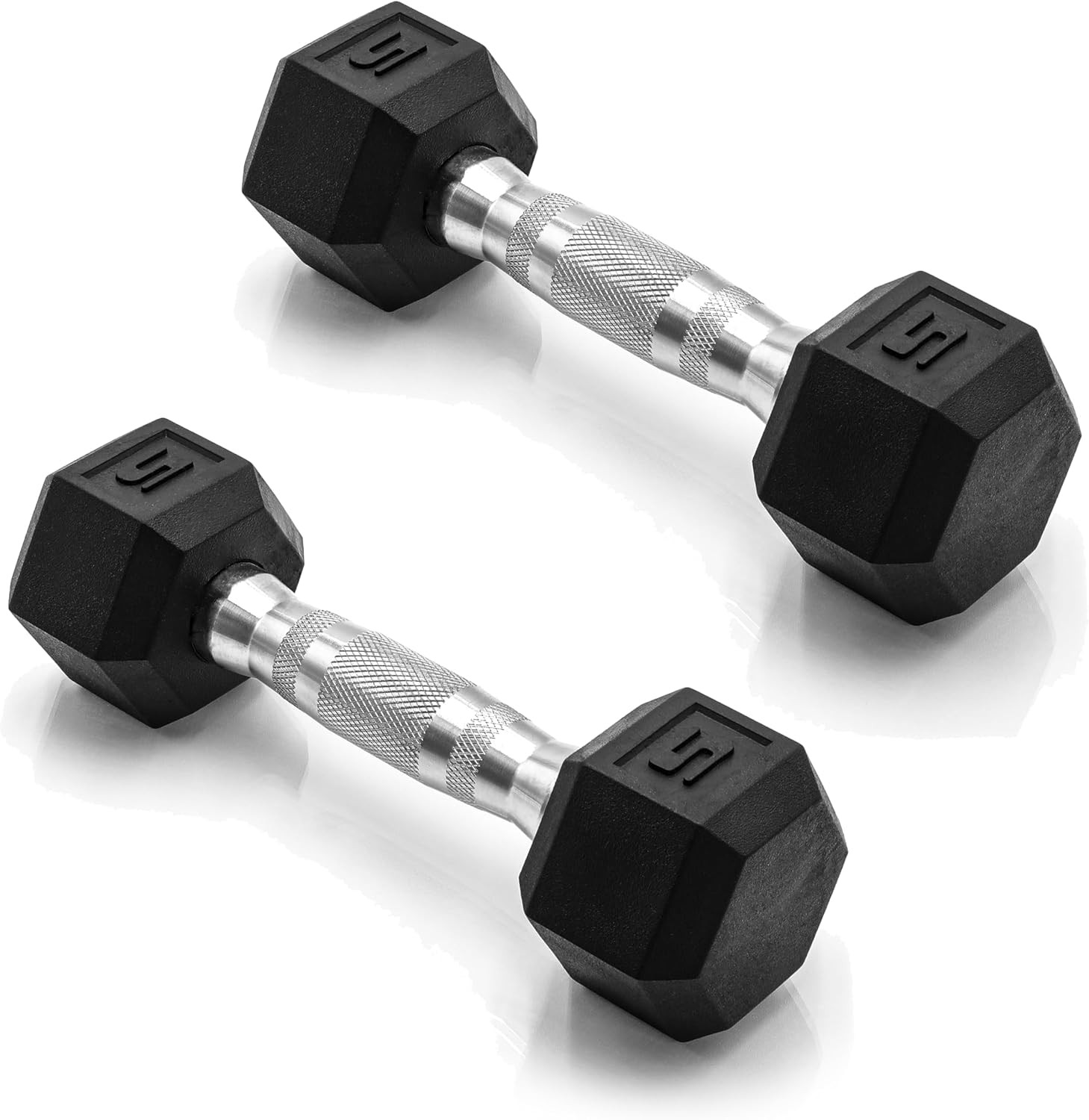 CAP Barbell 5 LB Rubber Coated Hex Dumbbell Hand Weight - Pair | Chrome Handle | Amazon (US)