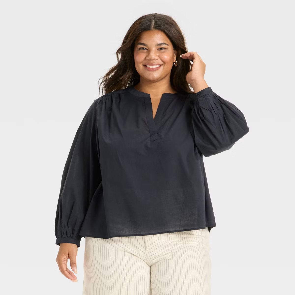 Women's Long Sleeve Popover Blouse - Universal Thread™ Cream XXL | Target